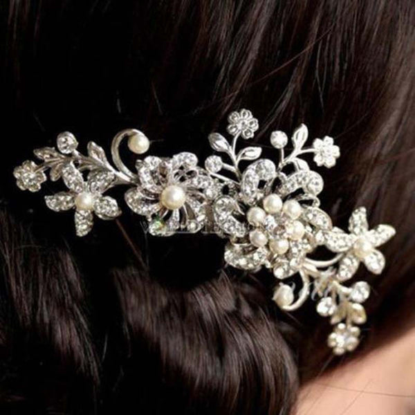 Crystal Rhinestone Flower Hair Clip Comb Pin For Wedding
