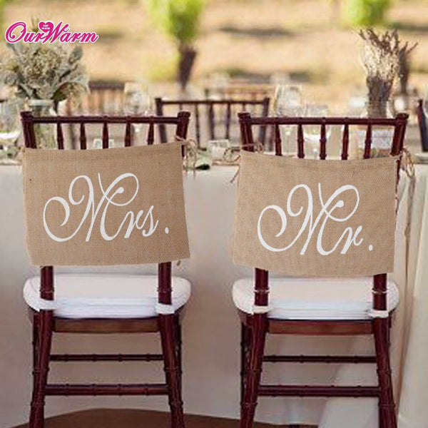 Khaki Mr. & Mrs. Burlap Chair Banner Set Chair Wedding Decoration