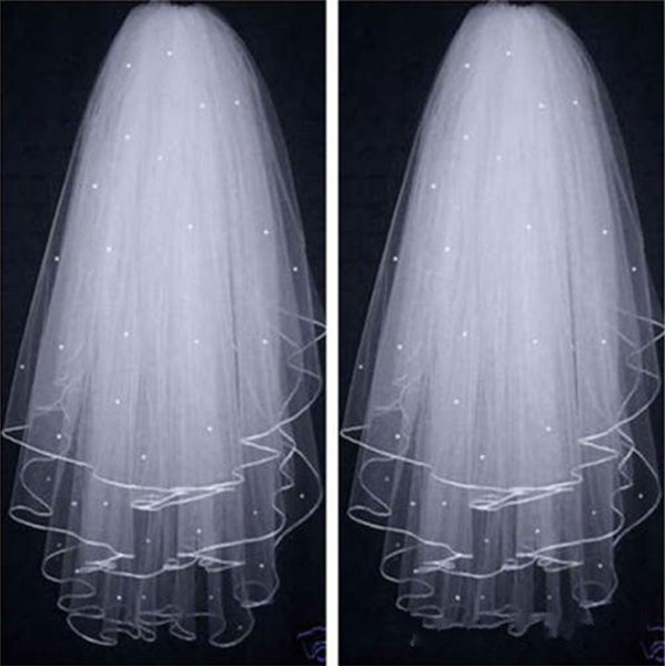 3 Layer Beading Wedding Veil Short Tulle With Comb